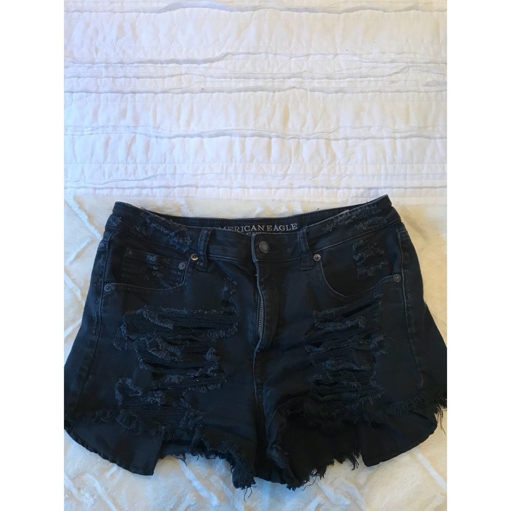 Black ripped denim shorts